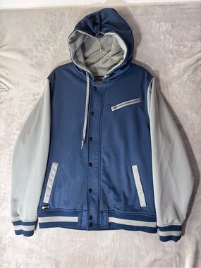 Aperture Jacket Mens Large Blue Bonded Fleece Zip Up Hooded Varsity Snowboard